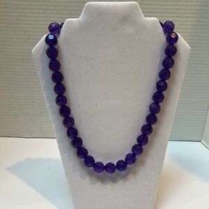 Vintage Vibrant Purple Faceted Bead Necklace - 11”